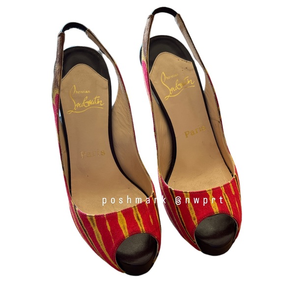 CHRISTIAN LOUBOUTIN Numero No Prive Red Fabric Slingback Heels 38 7 7.5 - Picture 3 of 12